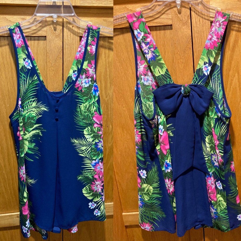 Candie's Navy Floral Tropical Tank Top with Bow